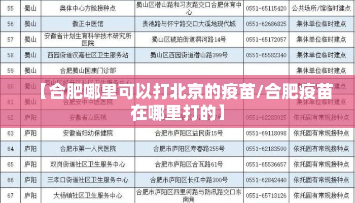 【合肥哪里可以打北京的疫苗/合肥疫苗在哪里打的】