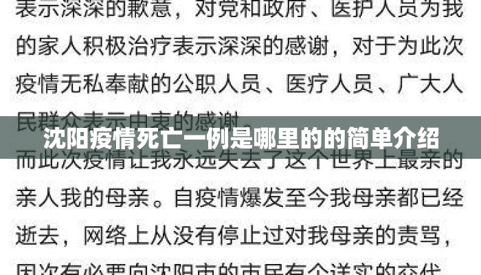沈阳疫情死亡一例是哪里的的简单介绍
