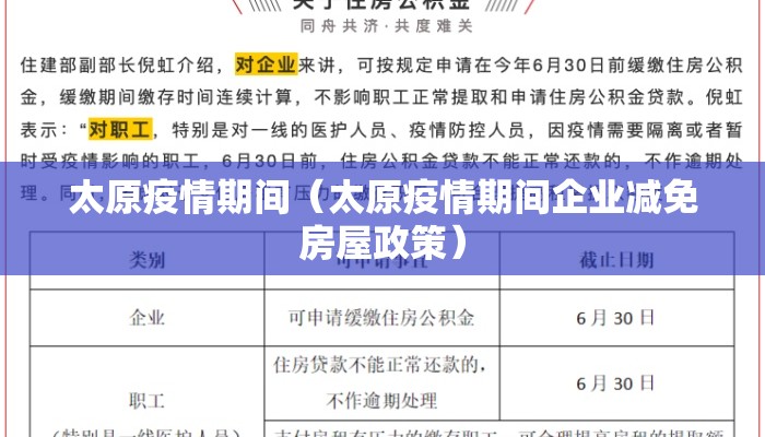 太原疫情期间（太原疫情期间企业减免房屋政策）