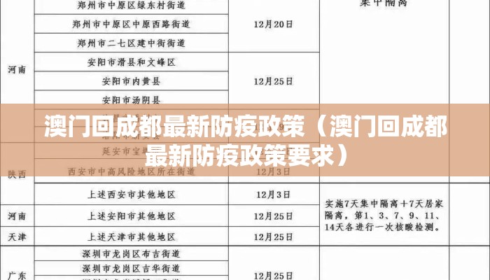 澳门回成都最新防疫政策（澳门回成都最新防疫政策要求）