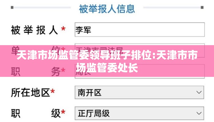 天津市场监管委领导班子排位:天津市市场监管委处长