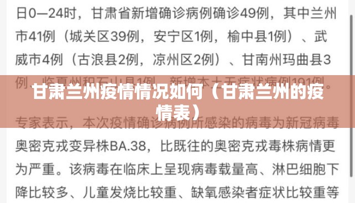 甘肃兰州疫情情况如何（甘肃兰州的疫情表）