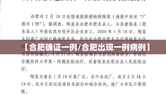 【合肥确证一例/合肥出现一例病例】