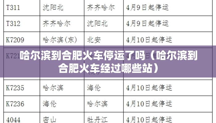 哈尔滨到合肥火车停运了吗(哈尔滨到合肥火车经过哪些站) 哈尔滨到合肥火车停运了吗(哈尔滨到合肥火车经过哪些站)