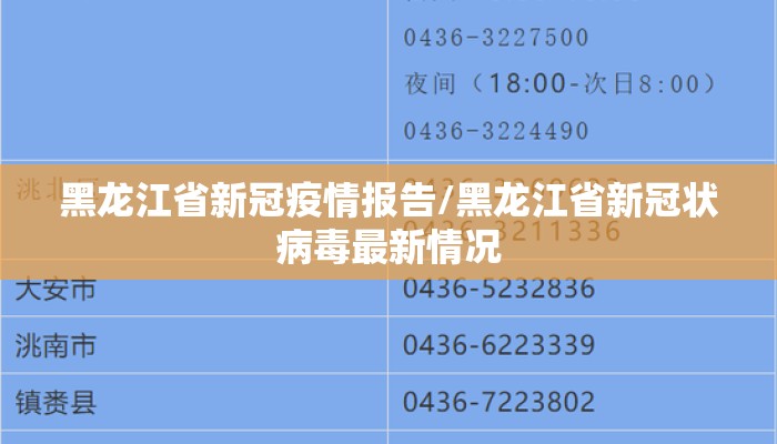 黑龙江省新冠疫情报告/黑龙江省新冠状病毒最新情况