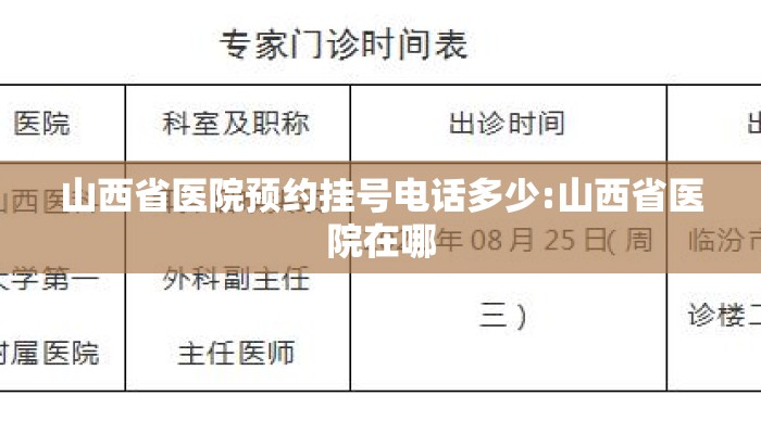 山西省医院预约挂号电话多少:山西省医院在哪