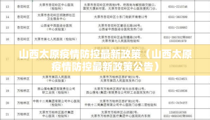 山西太原疫情防控最新政策（山西太原疫情防控最新政策公告）