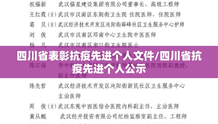 四川省表彰抗疫先进个人文件/四川省抗疫先进个人公示