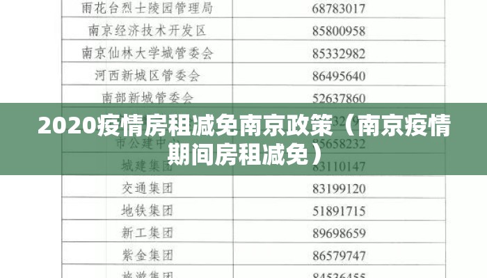 2020疫情房租减免南京政策（南京疫情期间房租减免）