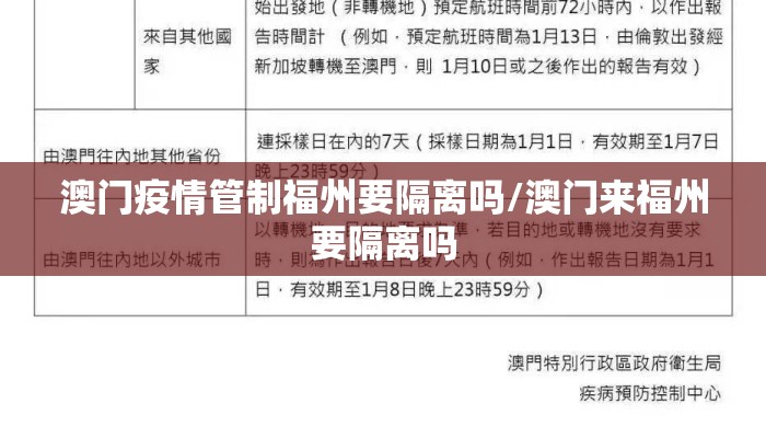 澳门疫情管制福州要隔离吗/澳门来福州要隔离吗