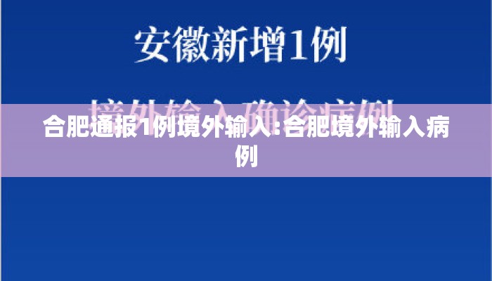 合肥通报1例境外输入:合肥境外输入病例