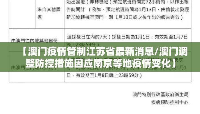 【澳门疫情管制江苏省最新消息/澳门调整防控措施因应南京等地疫情变化】