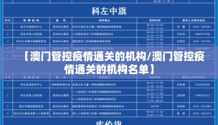 【澳门管控疫情通关的机构/澳门管控疫情通关的机构名单】