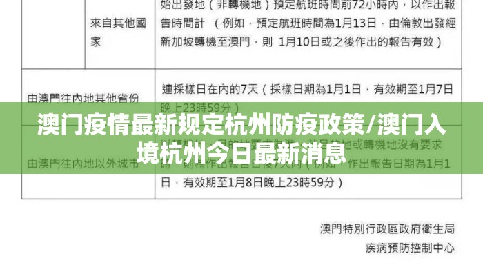 澳门疫情最新规定杭州防疫政策/澳门入境杭州今日最新消息
