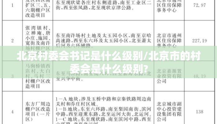北京村委会书记是什么级别/北京市的村委会是什么级别?