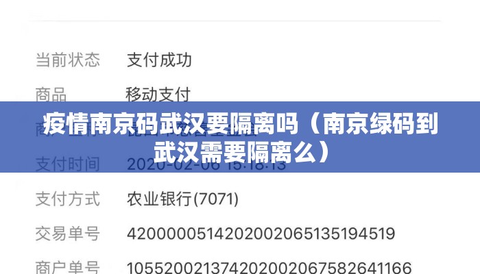 疫情南京码武汉要隔离吗（南京绿码到武汉需要隔离么）