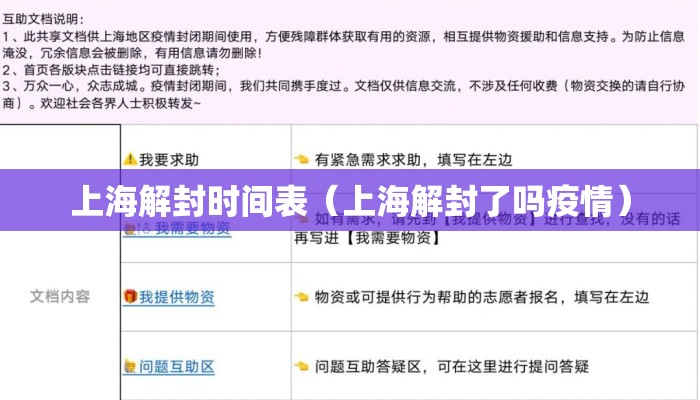 上海解封时间表（上海解封了吗疫情）