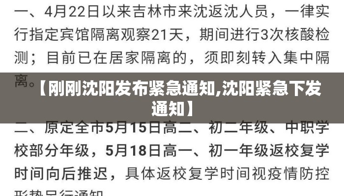 【刚刚沈阳发布紧急通知,沈阳紧急下发通知】