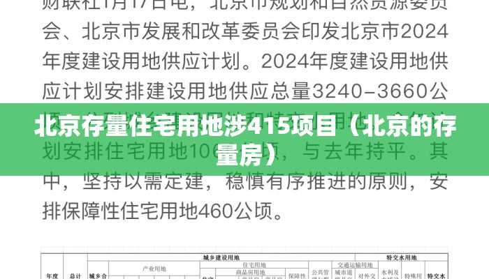 北京存量住宅用地涉415项目（北京的存量房）