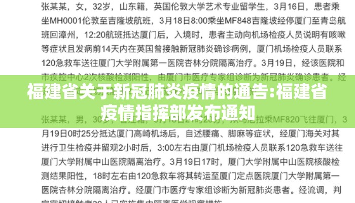 福建省关于新冠肺炎疫情的通告:福建省疫情指挥部发布通知