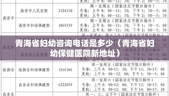 青海省妇幼咨询电话是多少（青海省妇幼保健医院新地址）