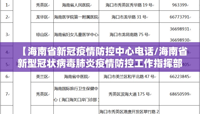 【海南省新冠疫情防控中心电话/海南省新型冠状病毒肺炎疫情防控工作指挥部电话】