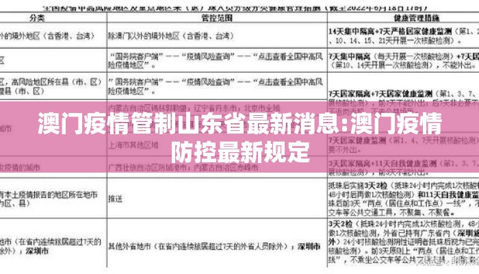 澳门疫情管制山东省最新消息:澳门疫情防控最新规定