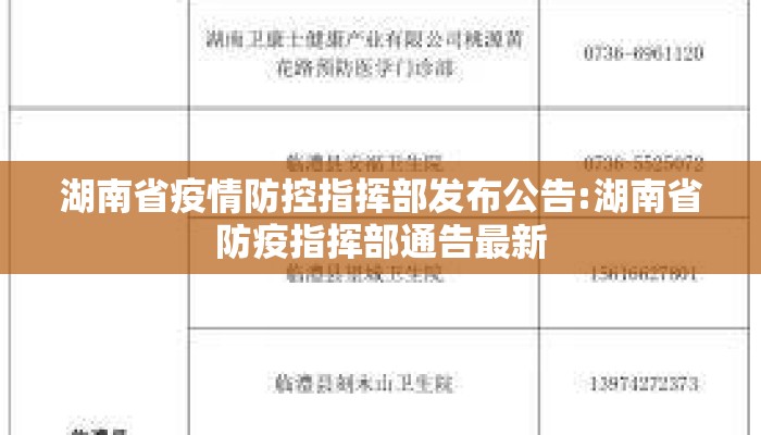 湖南省疫情防控指挥部发布公告:湖南省防疫指挥部通告最新
