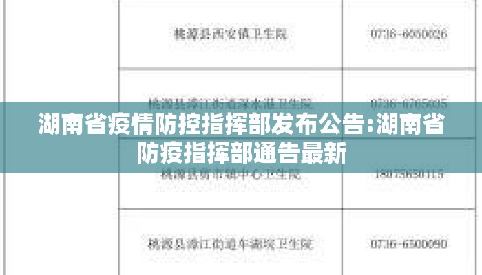 湖南省疫情防控指挥部发布公告:湖南省防疫指挥部通告最新