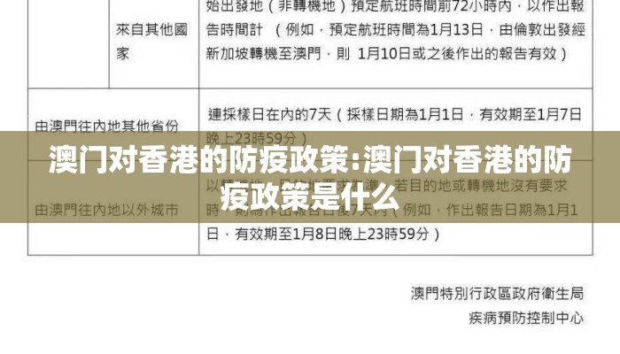 澳门对香港的防疫政策:澳门对香港的防疫政策是什么