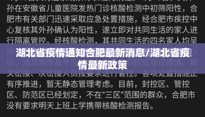 湖北省疫情通知合肥最新消息/湖北省疫情最新政策