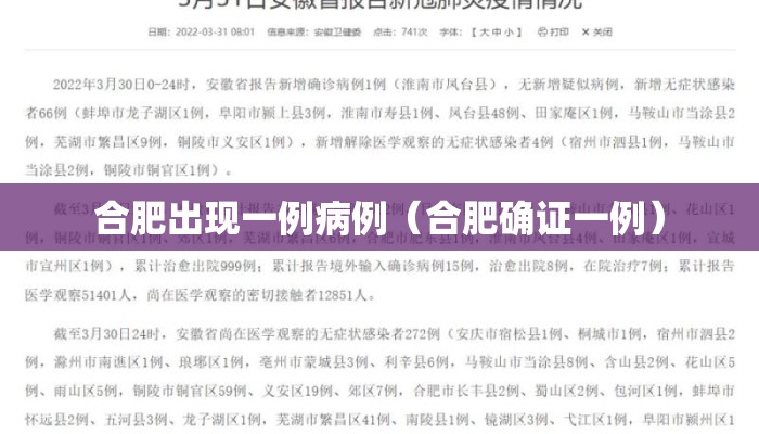 合肥出现一例病例（合肥确证一例）