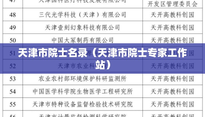 天津市院士名录（天津市院士专家工作站）