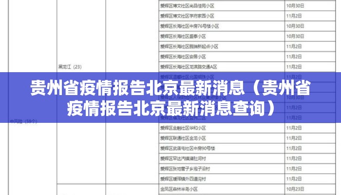 贵州省疫情报告北京最新消息（贵州省疫情报告北京最新消息查询）