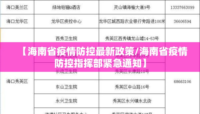【海南省疫情防控最新政策/海南省疫情防控指挥部紧急通知】