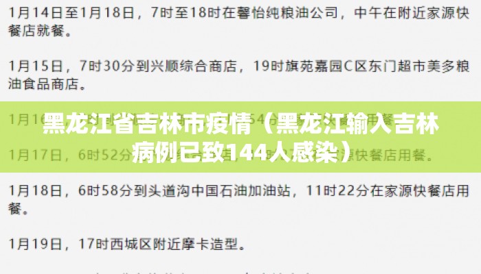 黑龙江省吉林市疫情（黑龙江输入吉林病例已致144人感染）