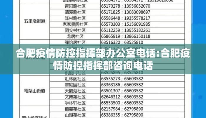 合肥疫情防控指挥部办公室电话:合肥疫情防控指挥部咨询电话