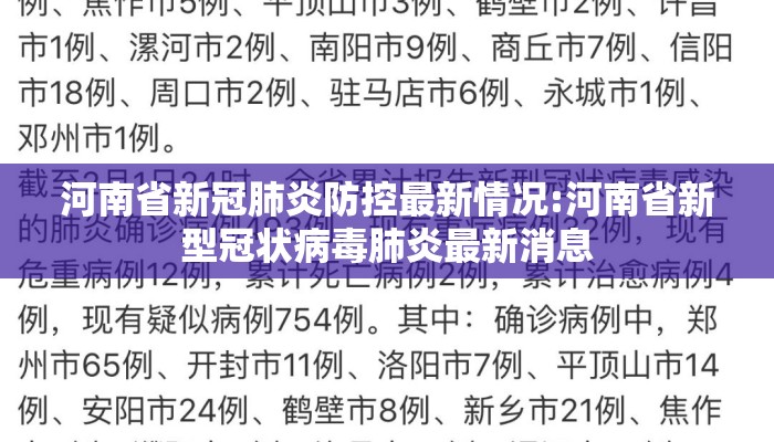 河南省新冠肺炎防控最新情况:河南省新型冠状病毒肺炎最新消息