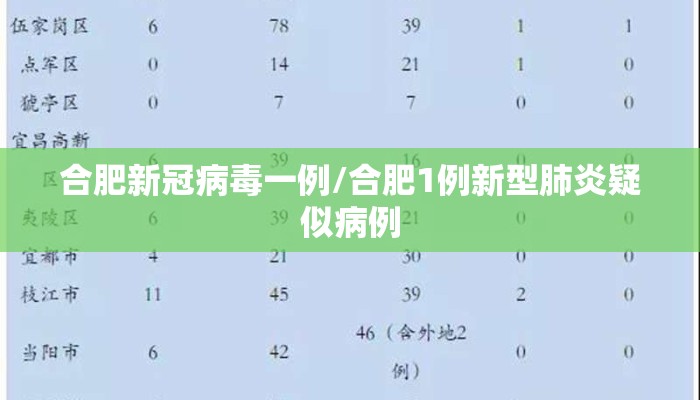 合肥新冠病毒一例/合肥1例新型肺炎疑似病例