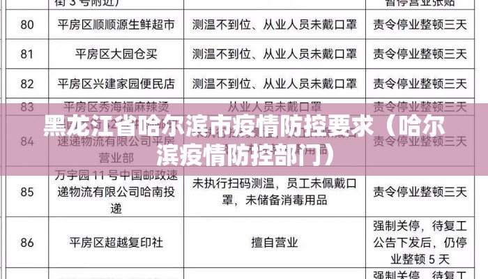 黑龙江省哈尔滨市疫情防控要求（哈尔滨疫情防控部门）