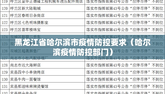 黑龙江省哈尔滨市疫情防控要求（哈尔滨疫情防控部门）