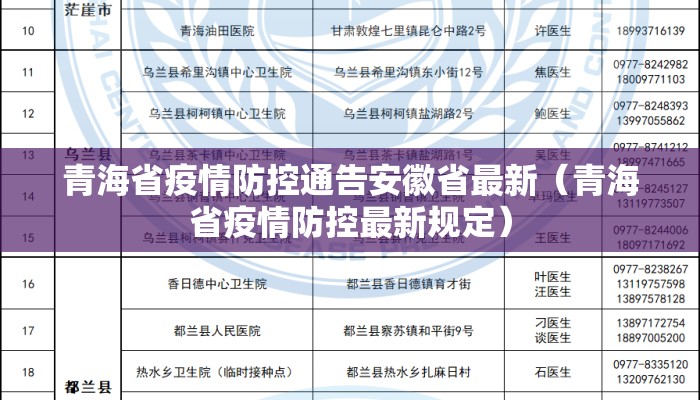 青海省疫情防控通告安徽省最新（青海省疫情防控最新规定）