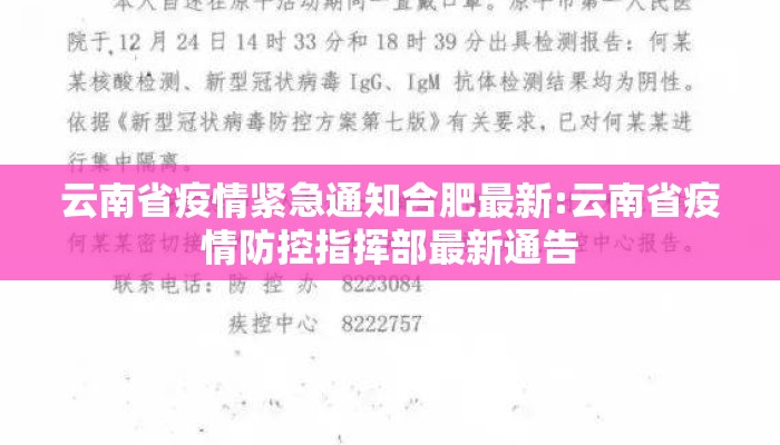 云南省疫情紧急通知合肥最新:云南省疫情防控指挥部最新通告