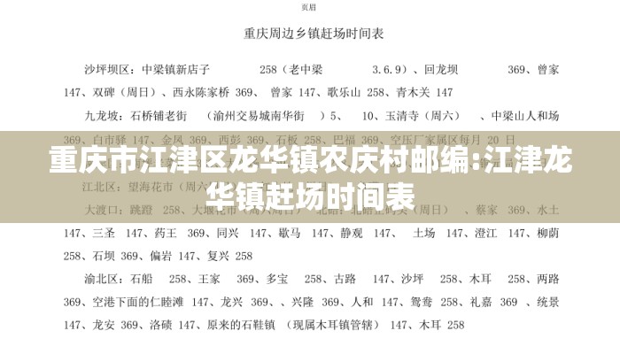 重庆市江津区龙华镇农庆村邮编:江津龙华镇赶场时间表