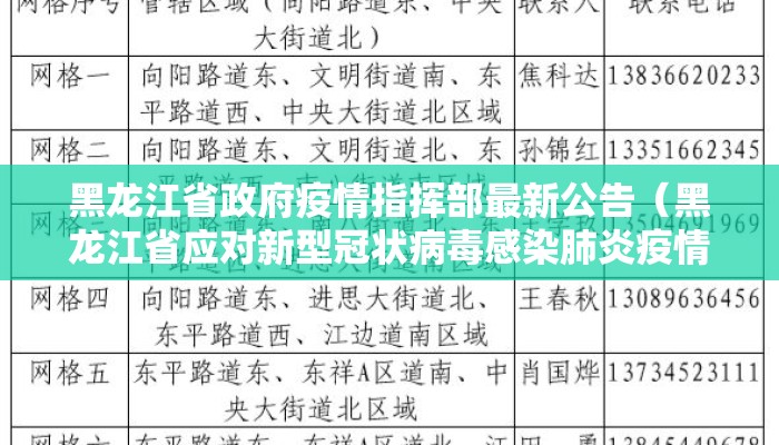 黑龙江省政府疫情指挥部最新公告（黑龙江省应对新型冠状病毒感染肺炎疫情指挥部公告）