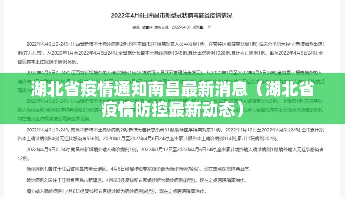 湖北省疫情通知南昌最新消息(湖北省疫情防控最新动态) 湖北省疫情通知南昌最新消息(湖北省疫情防控最新动态)