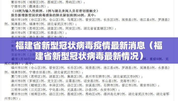 福建省新型冠状病毒疫情最新消息(福建省新型冠状病毒最新情况) 福建省新型冠状病毒疫情最新消息(福建省新型冠状病毒最新情况)