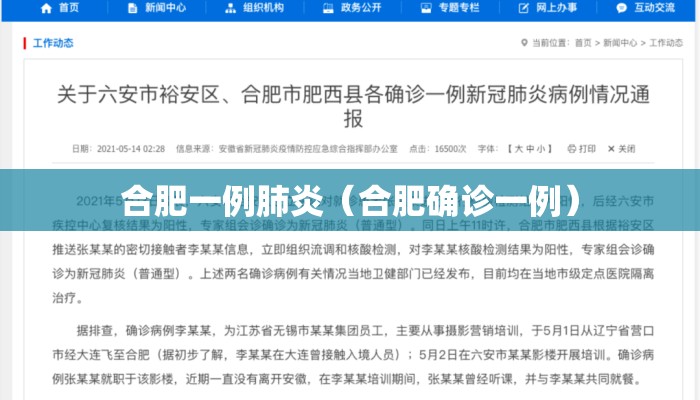 合肥一例肺炎（合肥确诊一例）