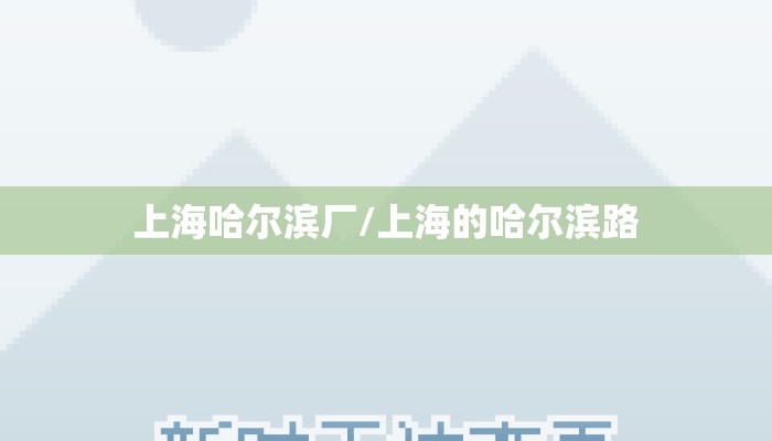 上海哈尔滨厂/上海的哈尔滨路
