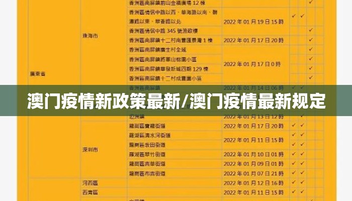 澳门疫情新政策最新/澳门疫情最新规定
